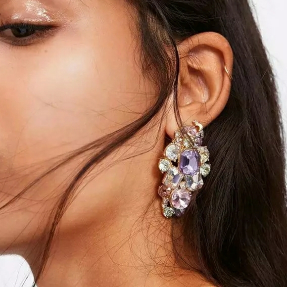 Colour Harmony Boutique Jewelry - 2/$35 "Lox" cluster rhinestone purple and pink earrings